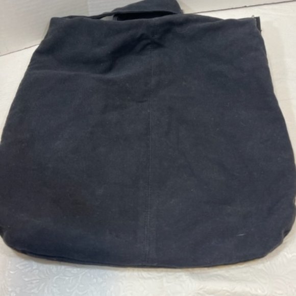 Black Cotton Canvas PEACE Hobo Zip Adjustable Shoulder Bag 16x15" - Picture 2 of 6